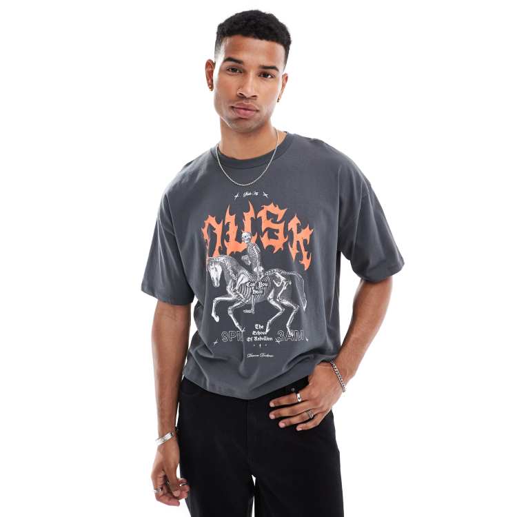 ASOS DESIGN boxy oversized T-shirt with front print in black