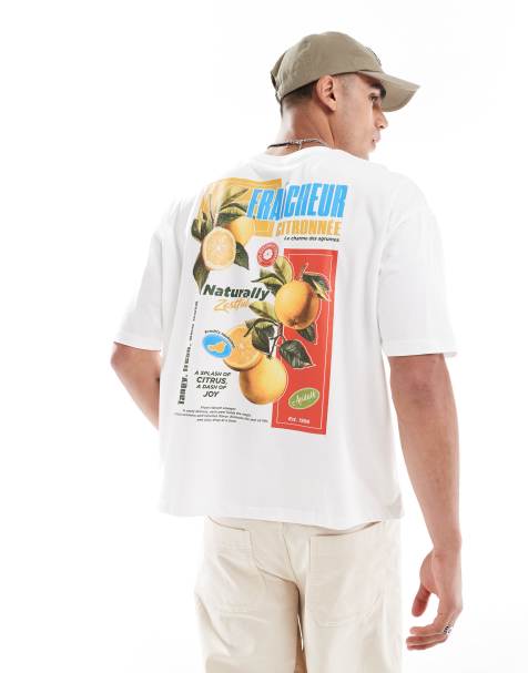 ASOS DESIGN boxy oversized t-shirt with fruit back graphic in off white - view 1