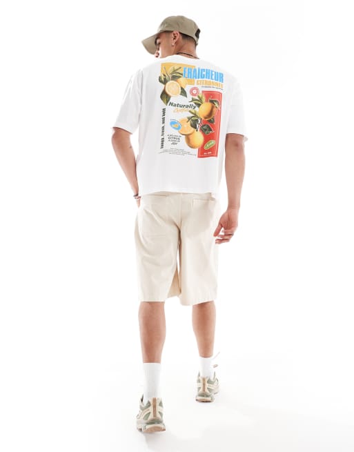 ASOS DESIGN boxy oversized t-shirt with fruit back graphic in off white, 3 of 4