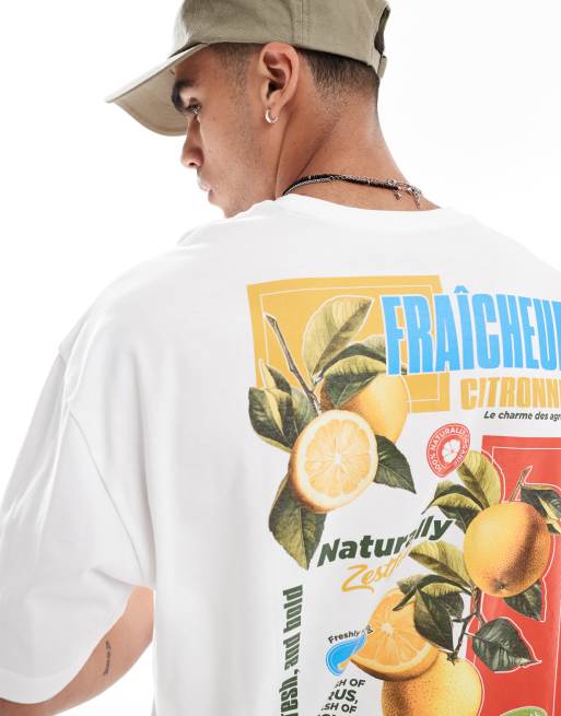 ASOS DESIGN boxy oversized t-shirt with fruit back graphic in off white