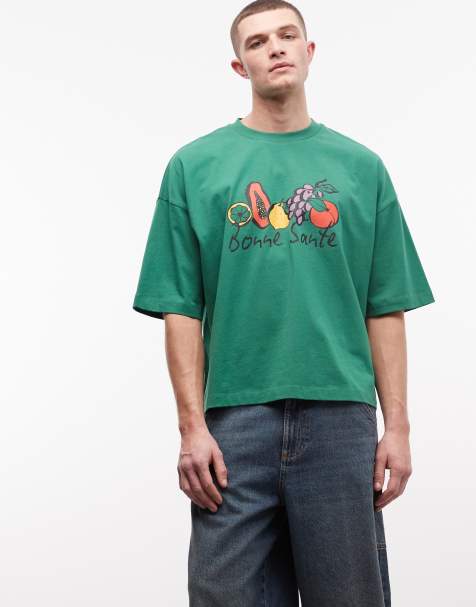 ASOS DESIGN boxy oversized t-shirt with fruit front graphic in green - view 1