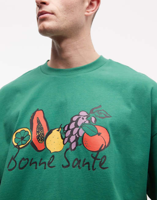 ASOS DESIGN boxy oversized t-shirt with fruit front graphic in green, 3 of 5