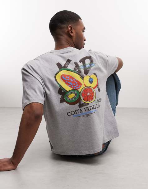 ASOS DESIGN boxy oversized t-shirt with fruit graphics in grey - view 1