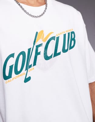 Asos Design Boxy Oversized T-shirt With Golf Graphic In White