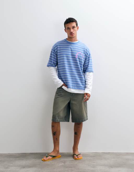 ASOS DESIGN boxy oversized t-shirt with graphic in blue stripe, 2 of 5