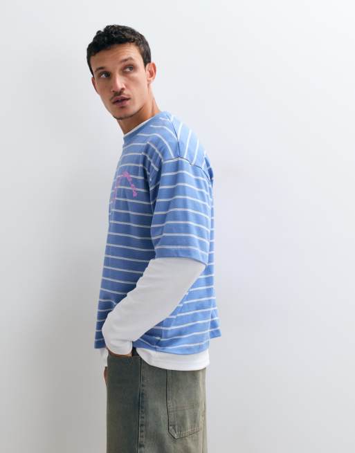 ASOS DESIGN boxy oversized t-shirt with graphic in blue stripe, 5 of 5