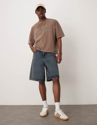 Asos Design Boxy Oversized T-shirt With Grunge Applique-brown