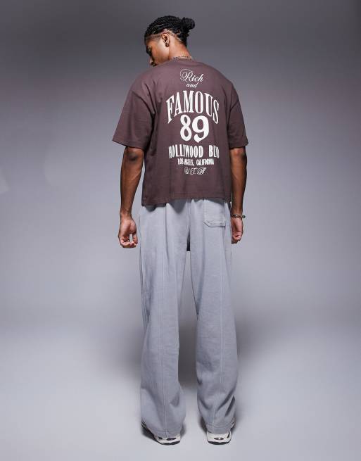 ASOS DESIGN boxy oversized t-shirt with grunge sports graphic in brown, 3 of 4