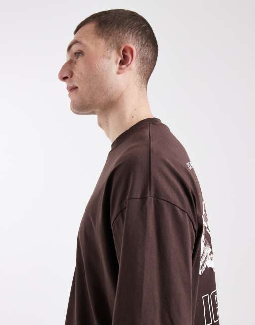 ASOS DESIGN boxy oversized t-shirt with gym graphic in brown, 5 of 5