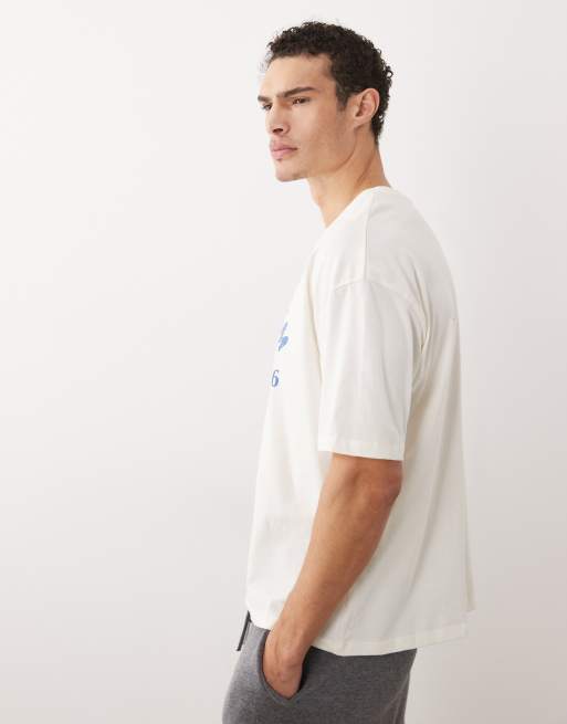 ASOS DESIGN boxy oversized t-shirt with gym graphic in cream, 4 of 5