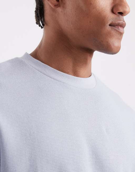 ASOS DESIGN boxy oversized t-shirt with half sleeve in blue waffle, 3 of 5