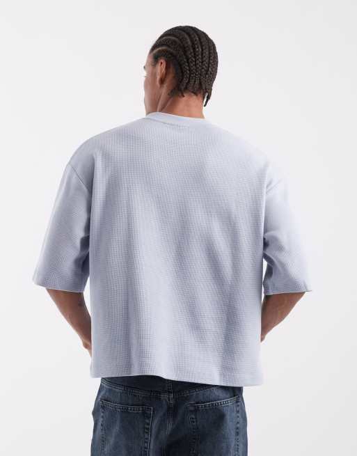 ASOS DESIGN boxy oversized t-shirt with half sleeve in blue waffle, 4 of 5