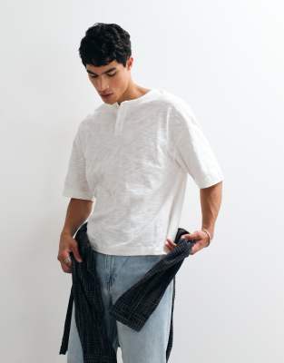 Asos Design Boxy Oversized T-shirt With Henley Neck In Neutral
