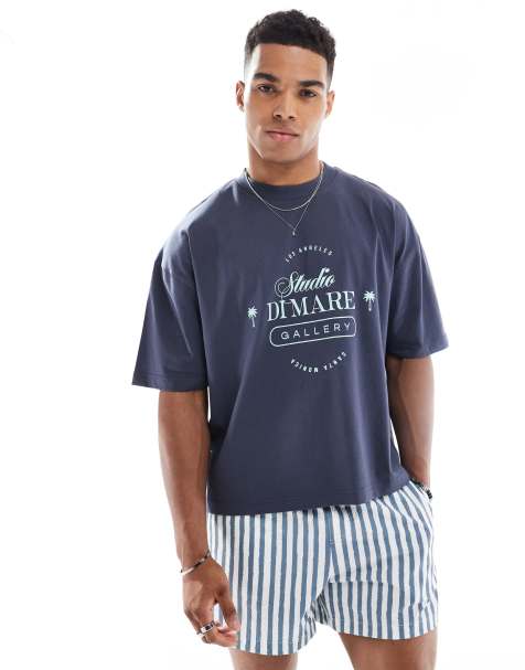 ASOS DESIGN boxy oversized t-shirt with high summer graphic in navy - view 1