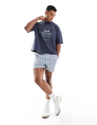 Asos Design Boxy Oversized T-shirt With High Summer Graphic In Blue