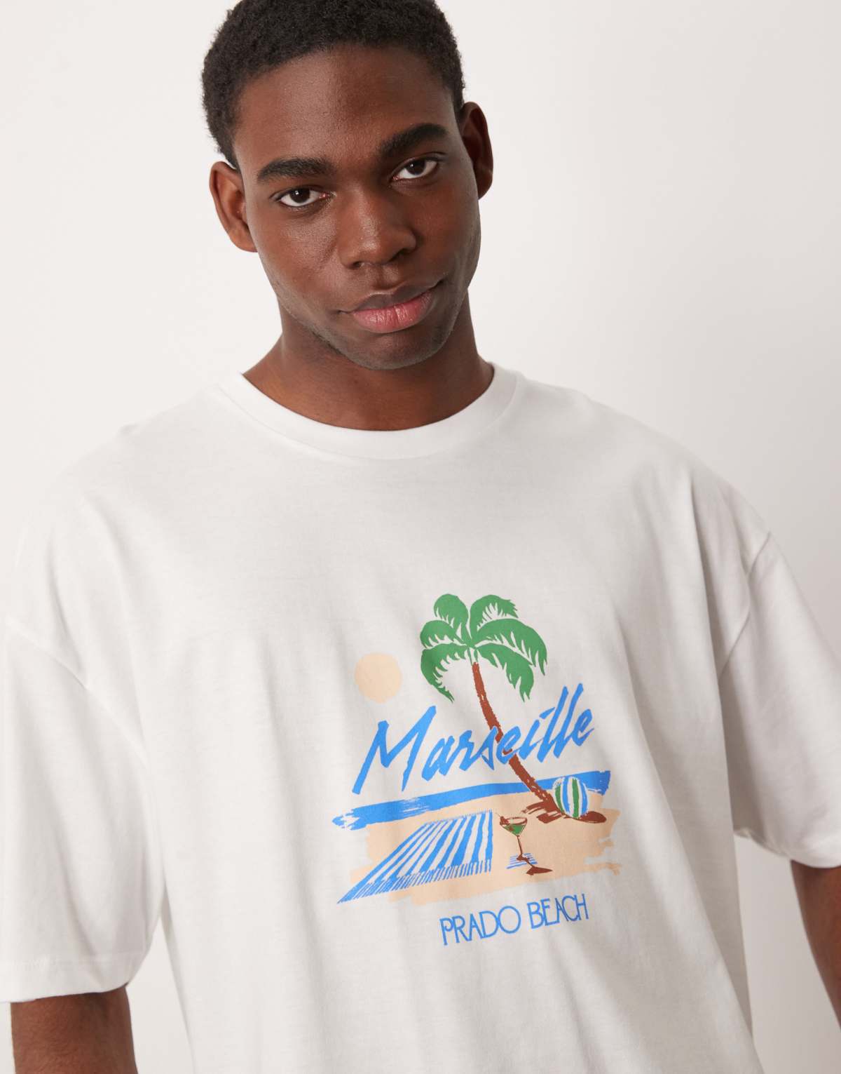 ASOS DESIGN boxy oversized t-shirt with high summer graphic in white