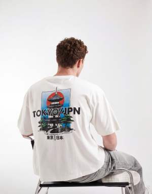 ASOS DESIGN boxy oversized t-shirt with Japan print in off white