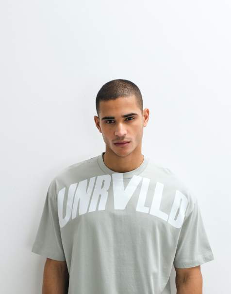 ASOS DESIGN boxy oversized t-shirt with large text graphic in grey - view 1