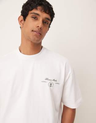 Asos Design Boxy Oversized T-shirt With Leaf Print In White