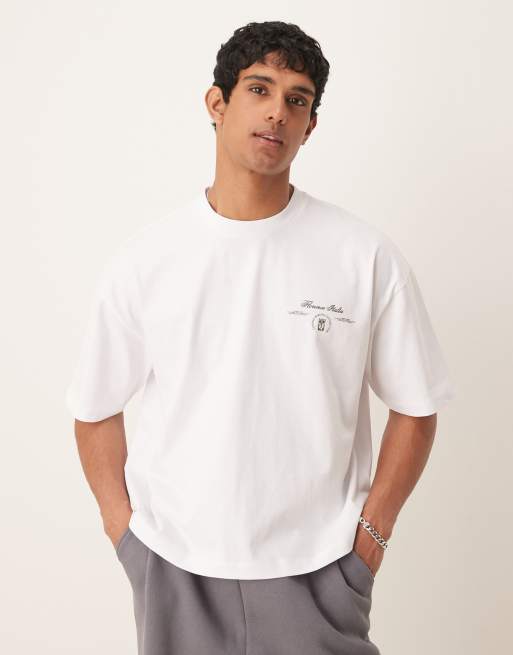 ASOS DESIGN - Oversized hvid T-shirt med firkantet pasform og bladprint