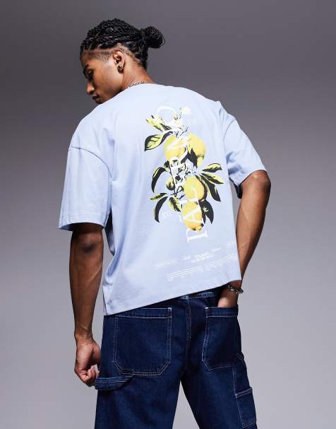 ASOS DESIGN boxy oversized t-shirt with lemon graphic in light blue - view 1