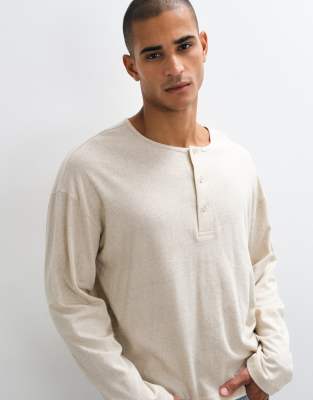 Asos Design Boxy Oversized T-shirt With Linen And Henley In White