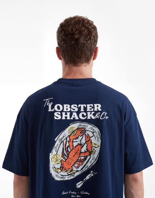ASOS DESIGN boxy oversized t-shirt with lobster graphic in navy, 3 of 5