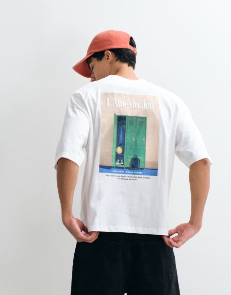 ASOS DESIGN boxy oversized t-shirt with locker room back graphic in red - view 1