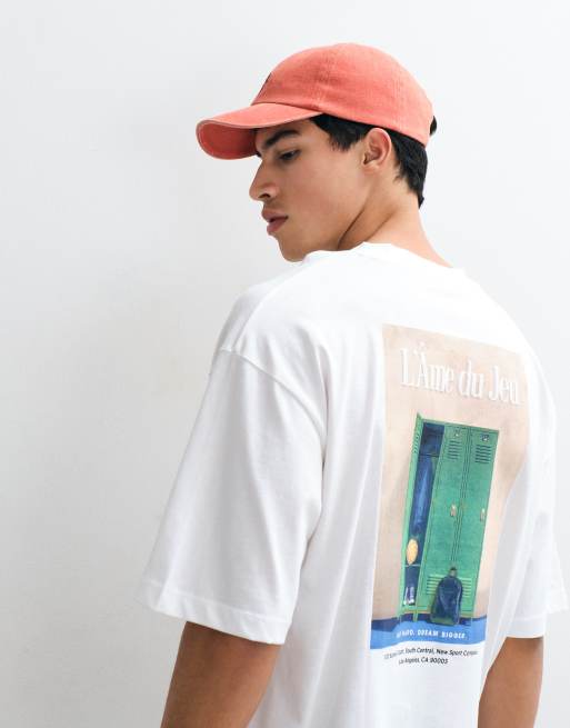 ASOS DESIGN boxy oversized t-shirt with locker room back graphic in red, 4 of 5