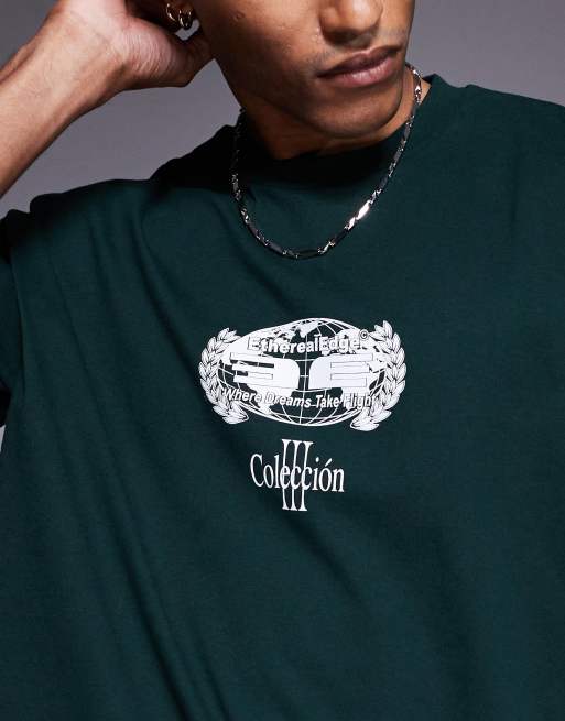 ASOS DESIGN boxy oversized t-shirt with Los Angeles graphic in dark green, 3 of 4