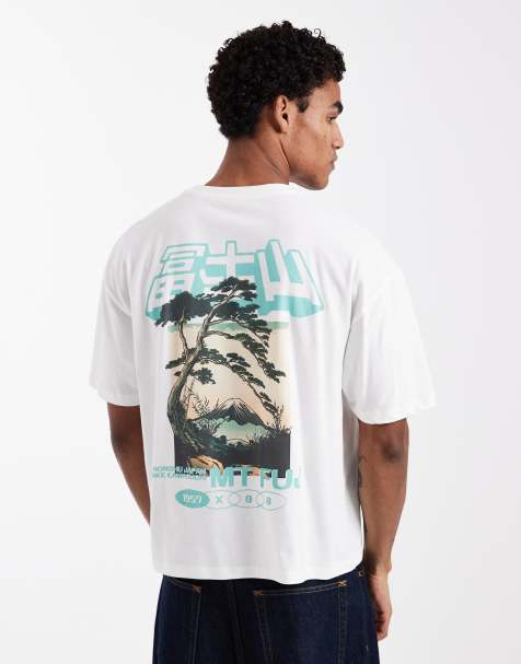 ASOS DESIGN boxy oversized t-shirt with Mount Fuji graphic in white - view 1
