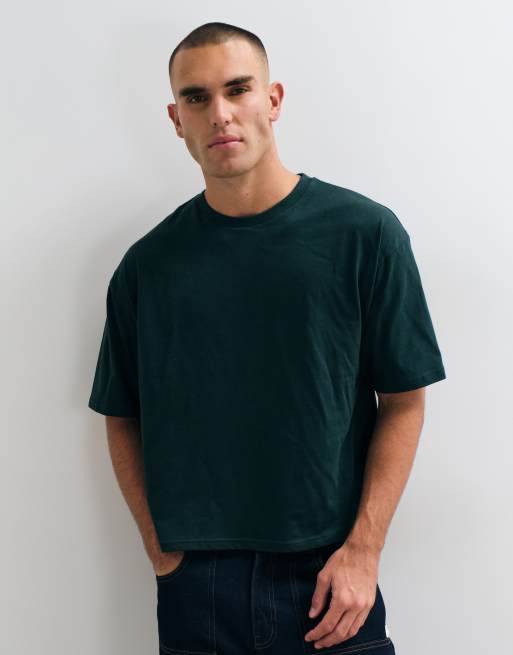 ASOS DESIGN boxy oversized t-shirt with mountain graphic in dark green, 3 of 5