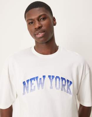 Asos Design Boxy Oversized T-shirt With New York Embroidery In White