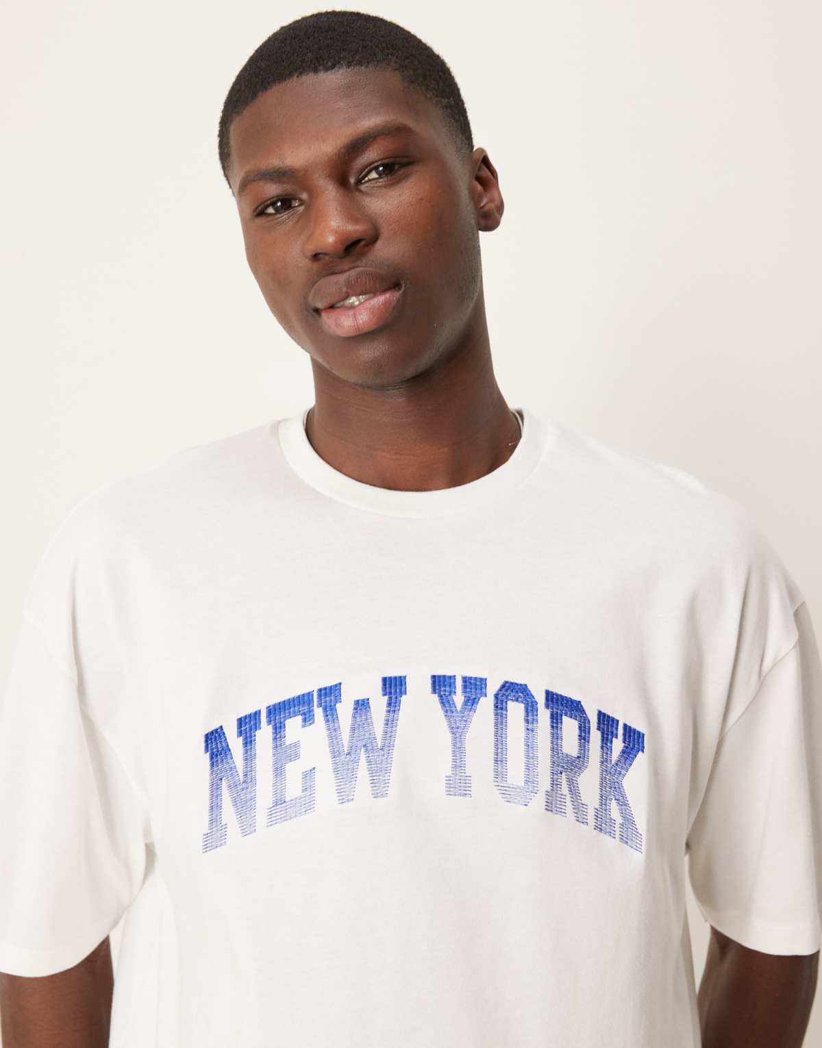 ASOS DESIGN boxy oversized t-shirt with New York embroidery in white