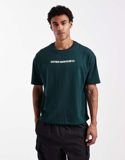 ASOS DESIGN boxy oversized T-shirt with New York graphic in dark green, 3 of 5