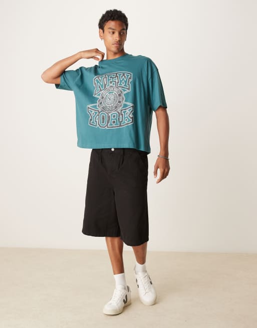 ASOS DESIGN boxy oversized T-shirt with New York graphic in green