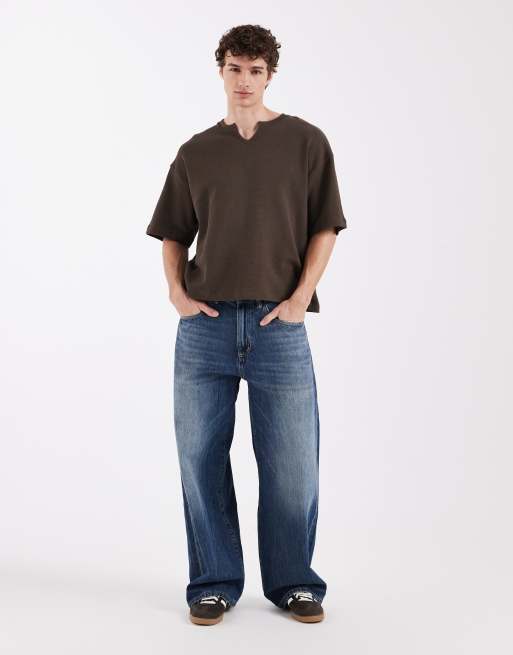 ASOS DESIGN boxy oversized t-shirt with notch neck in dark brown waffle, 2 of 5