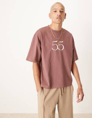 Asos Design Boxy Oversized T-shirt With Number Print In Red
