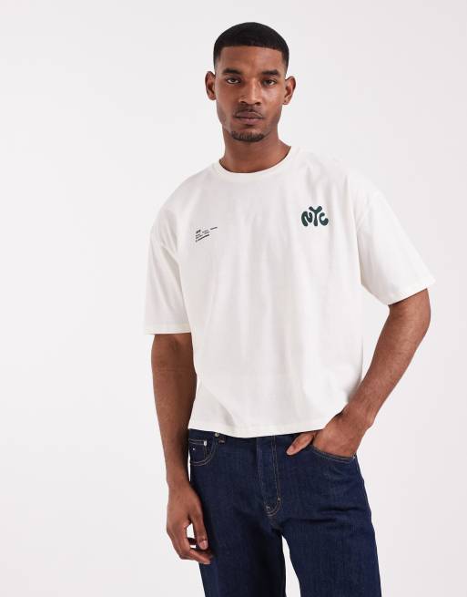 ASOS DESIGN boxy oversized t-shirt with NYC bubble text print in cream, 3 of 5