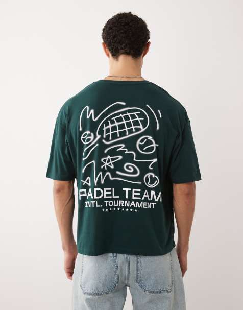ASOS DESIGN boxy oversized t-shirt with padel graphic in dark green - view 1