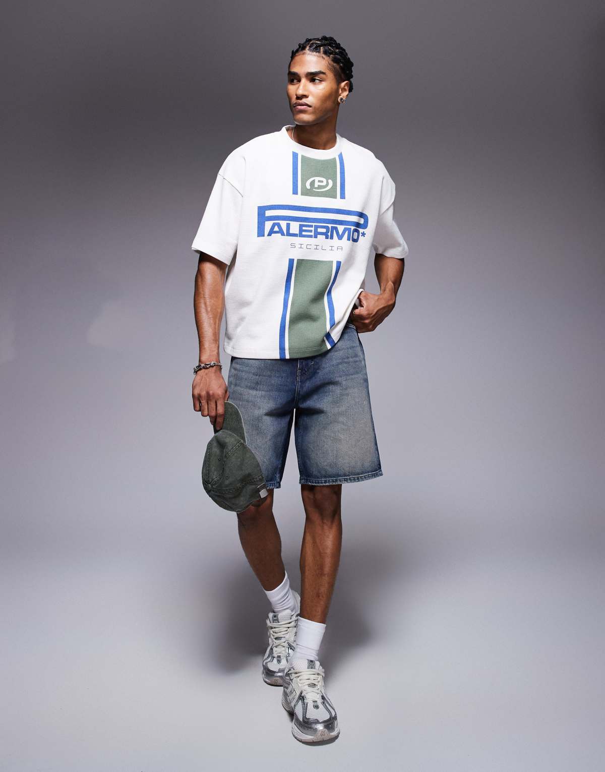 ASOS DESIGN boxy oversized t-shirt with Palermo graphic in cream waffle