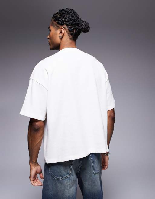 ASOS DESIGN boxy oversized t-shirt with Palermo graphic in cream waffle