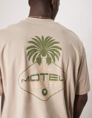 Asos Design Boxy Oversized T-shirt With Palm Graphic In Neutral