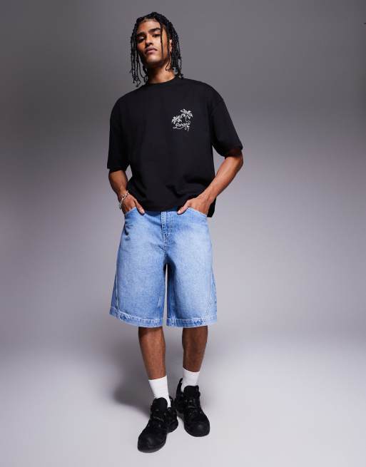 ASOS DESIGN boxy oversized T-shirt with palm tree graphic in black