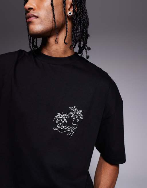 ASOS DESIGN boxy oversized T-shirt with palm tree graphic in black