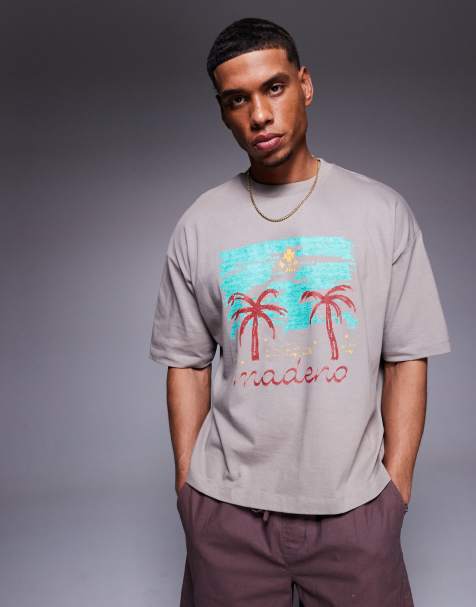ASOS DESIGN boxy oversized t-shirt with palm tree graphic in brown - view 1