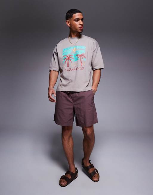ASOS DESIGN boxy oversized t-shirt with palm tree graphic in brown, 2 of 4