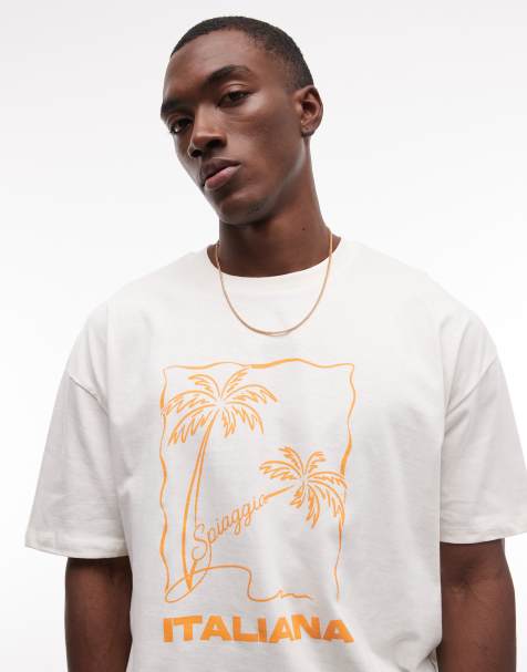ASOS DESIGN boxy oversized t-shirt with palm tree graphic in cream - view 1