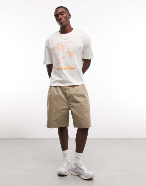 ASOS DESIGN boxy oversized t-shirt with palm tree graphic in cream, 2 of 5