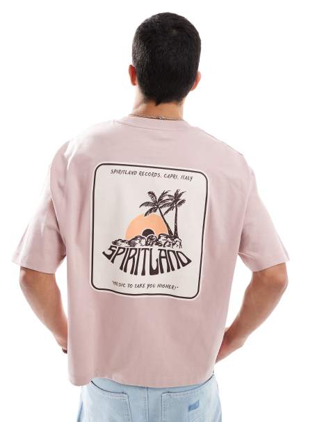ASOS DESIGN boxy oversized t-shirt with palm tree graphic in dusty pink - view 1
